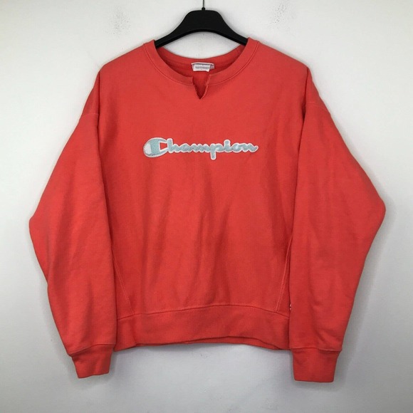 Champion L Sweatshirt Reverse Weave Pink Embroidered Logo Notch Pullover BC28 - Picture 1 of 6